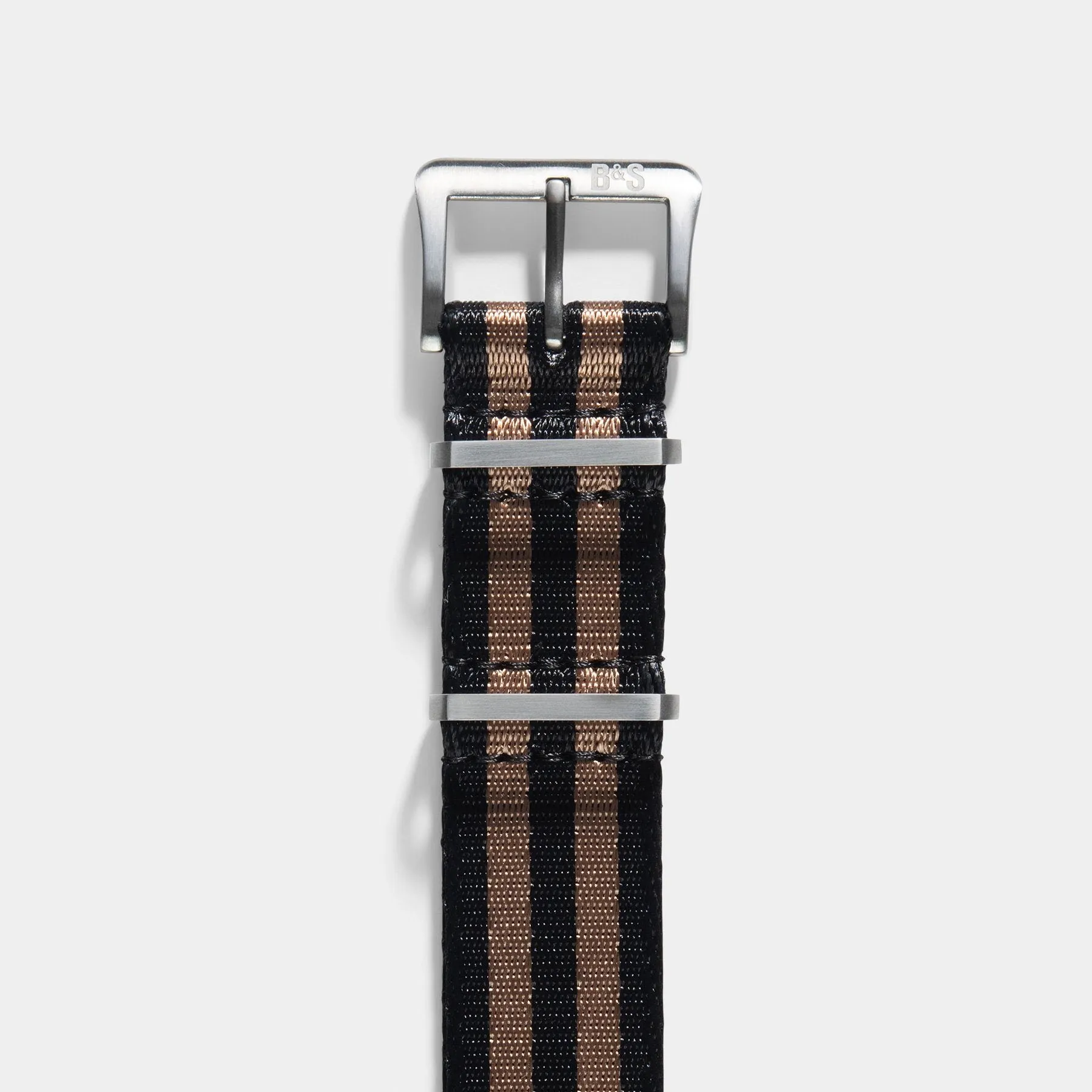 Deluxe Nylon Single Pass Watch Strap Black Two Stripe Bronze