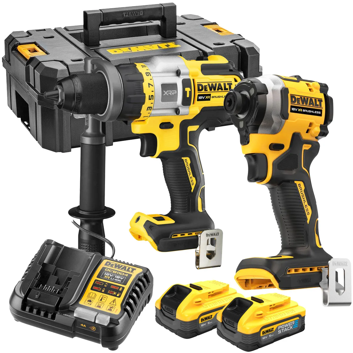 DeWalt DCK2052H2T-GB 18V XR Brushless Combi Drill   Impact Driver with 2 x 5.0Ah Powerstack Battery Charger & Case