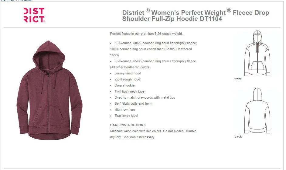 District Womens Perfect Weight Hoodie Drop Shoulder Sweatshirt - Custom Embroidery