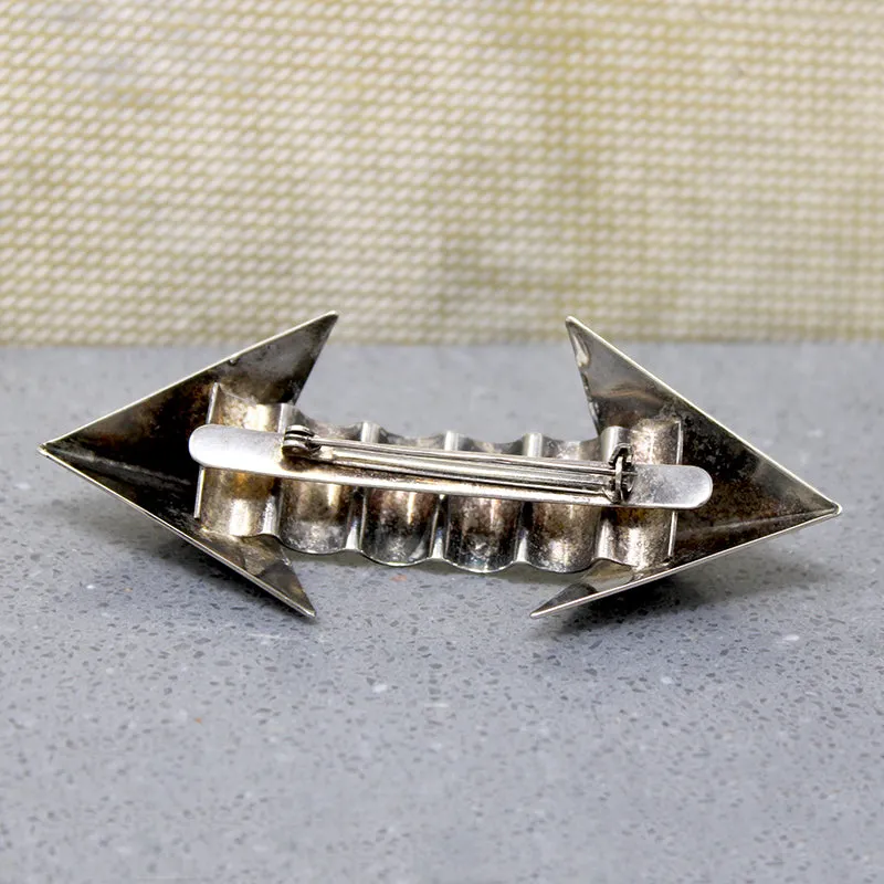 Double Headed Arrow Modernist Brooch in Silver Plate