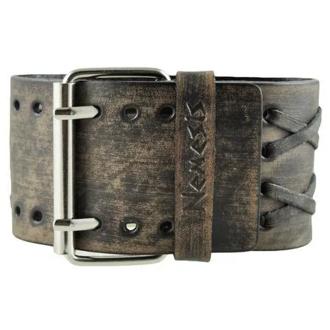 Double X Distressed Brown Leather Wide Cuff VDX_K