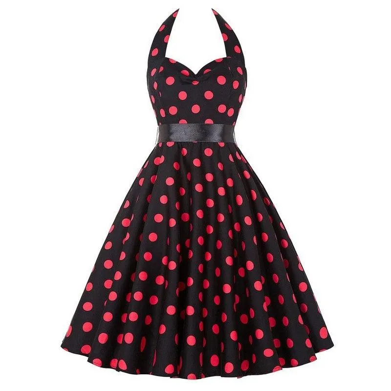 Emma Retro Summer Dress, Vintage Party Dress, Sexy Retro Halter Vintage Dress Robe Femme Pin Up Rockabilly Party Dress