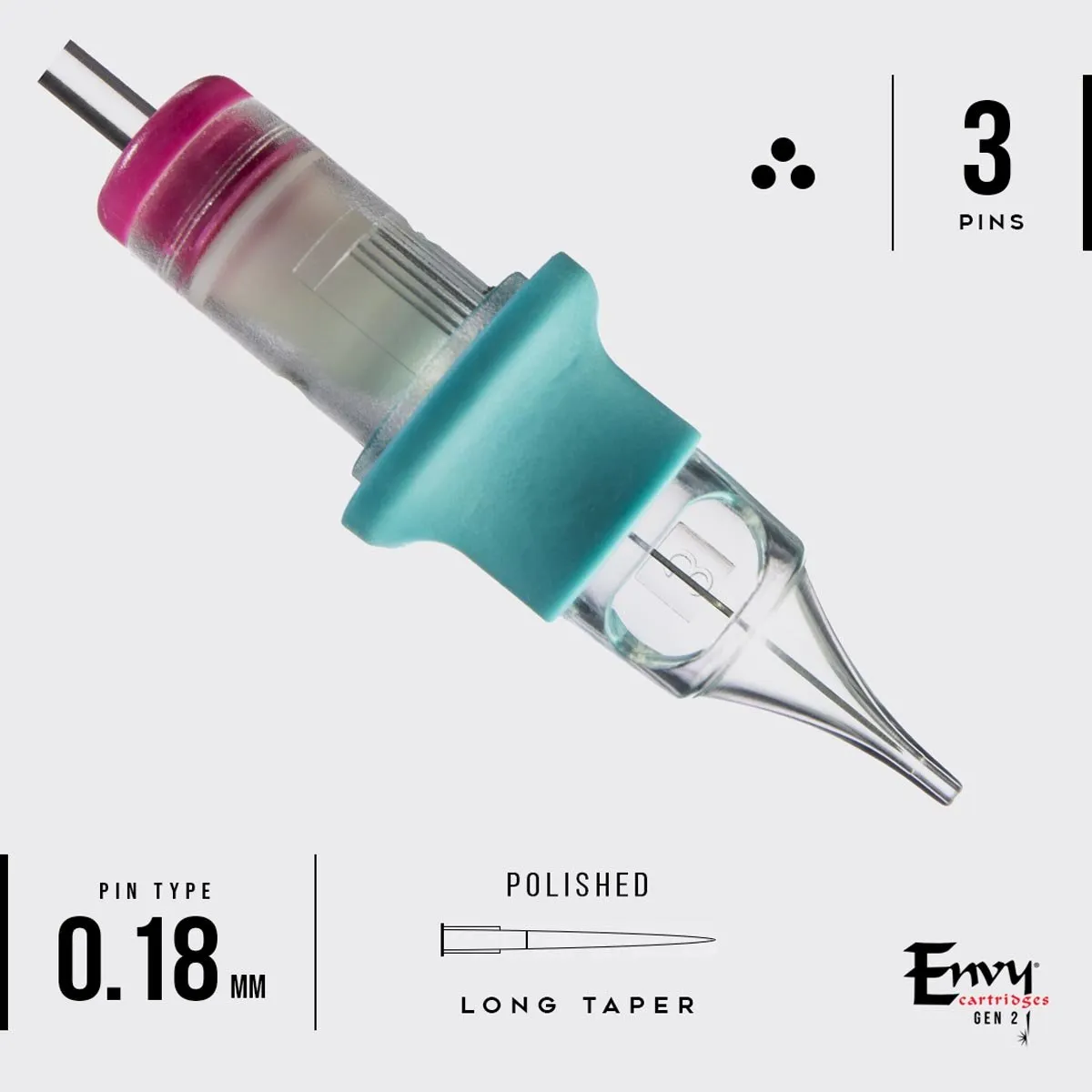 Envy Gen 2 - Nano PMU Round Liner Tattoo Cartridges (10pk)