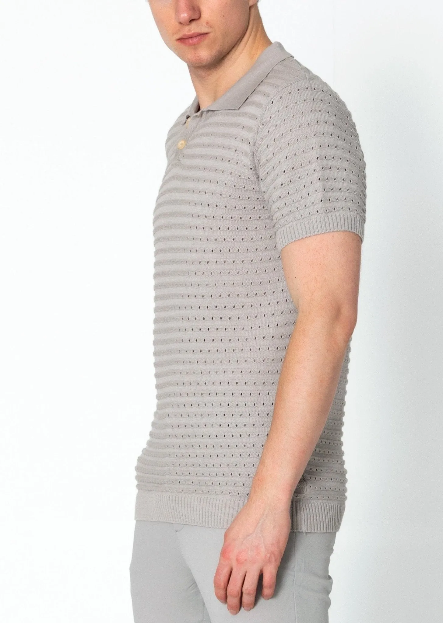 Eyelet Short Sleeve Polo Tee - Grey