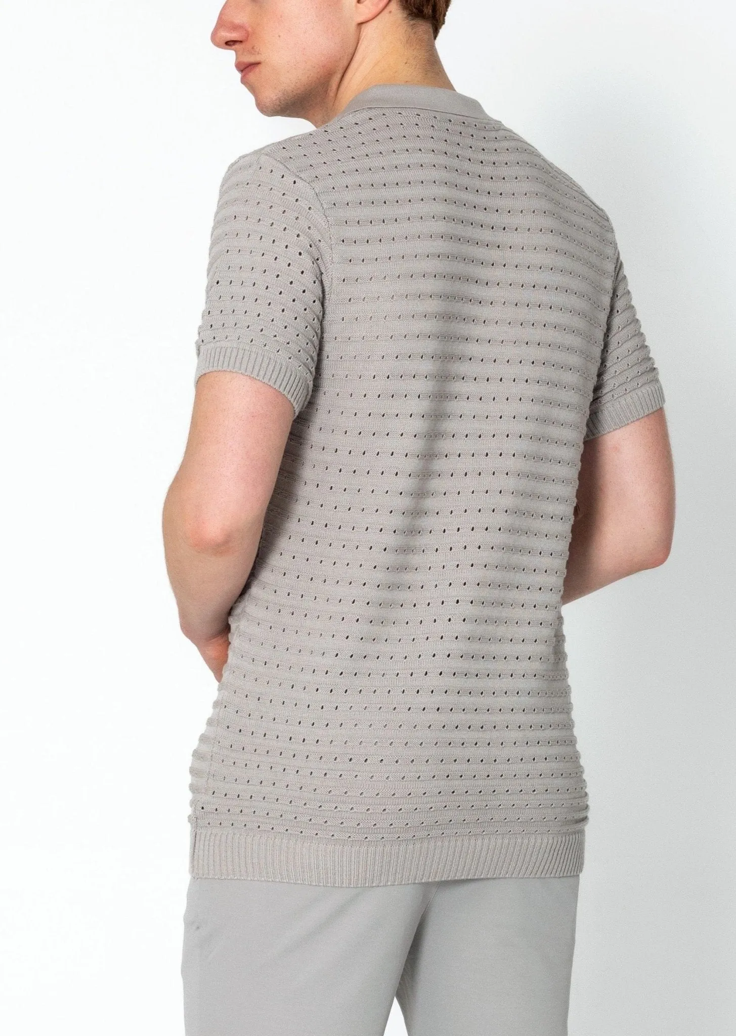 Eyelet Short Sleeve Polo Tee - Grey