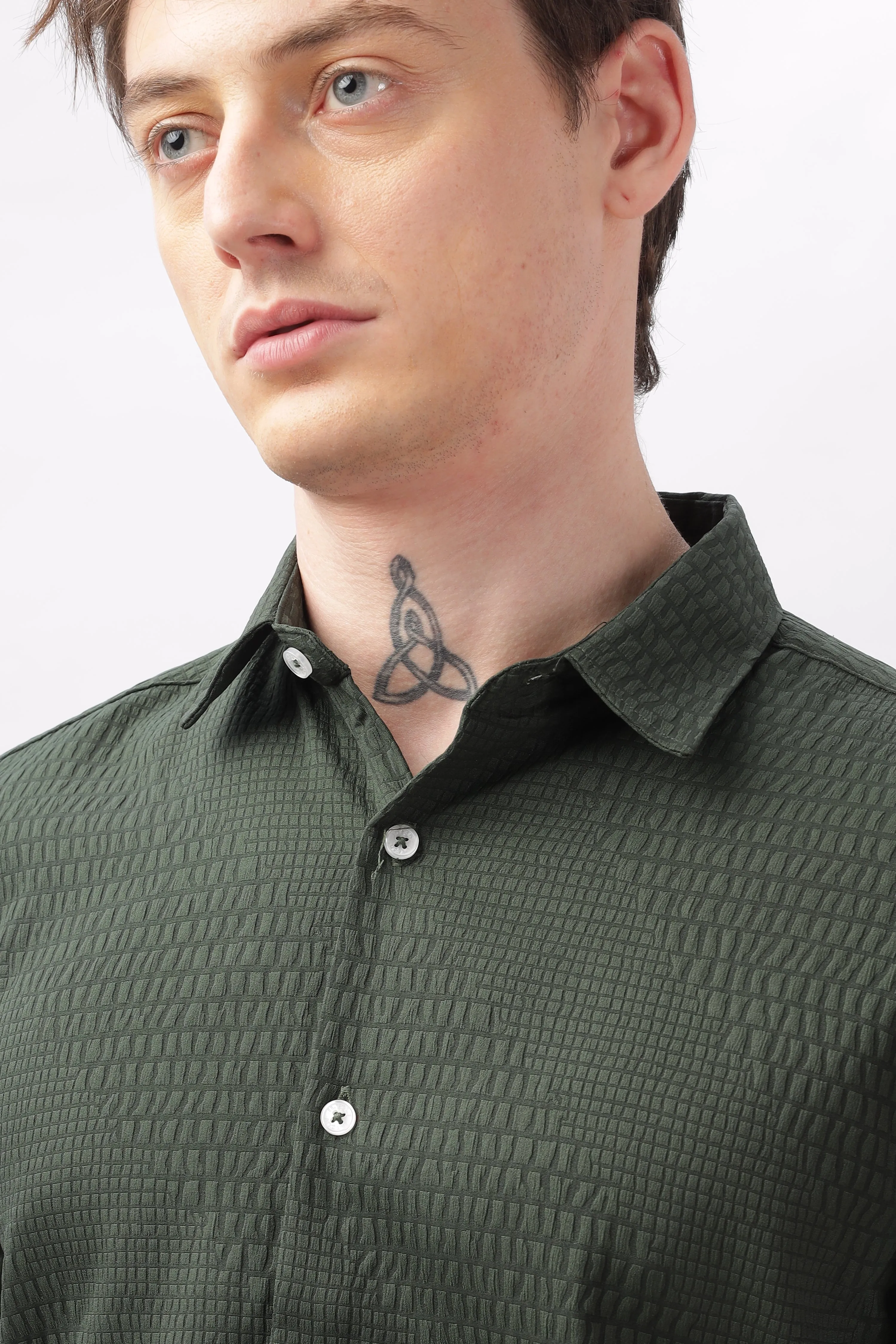 Faux Alligator Print Green Textured Shirt