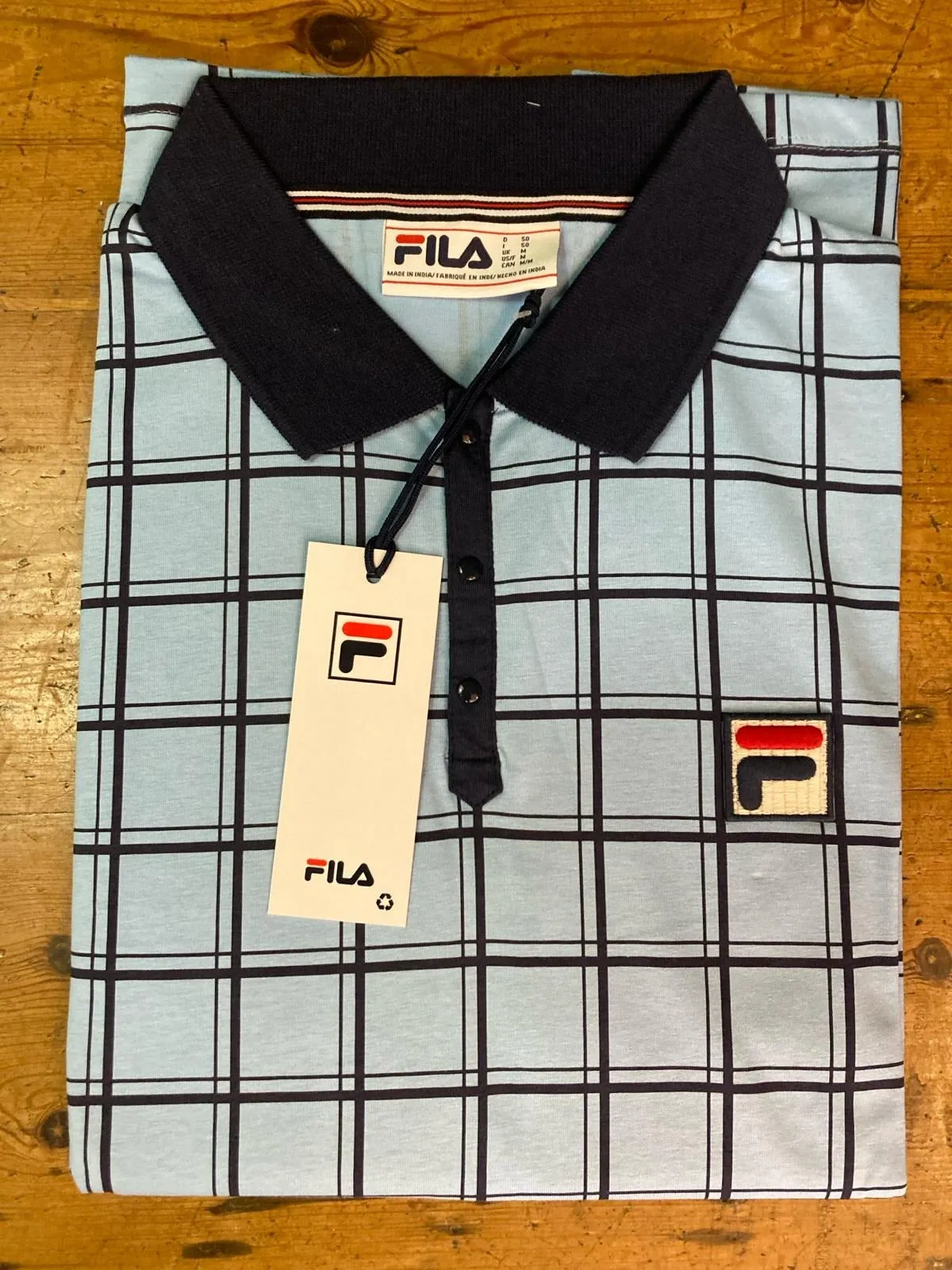 Fila Vintage Men's Bobby Check Polo Shirt Blue Bell