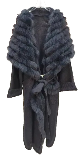 Fox Fur Trim Maxi Sweater Cardigan