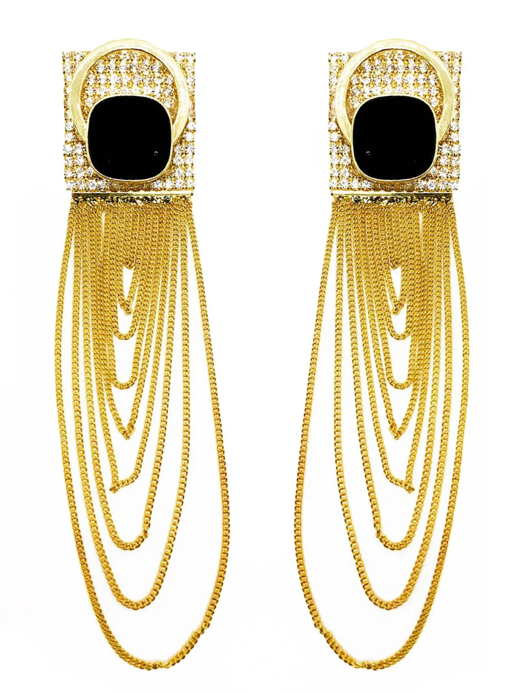 GOLD FRINGE CHAINS WITH GLASSCRYSTAL EARRINGS