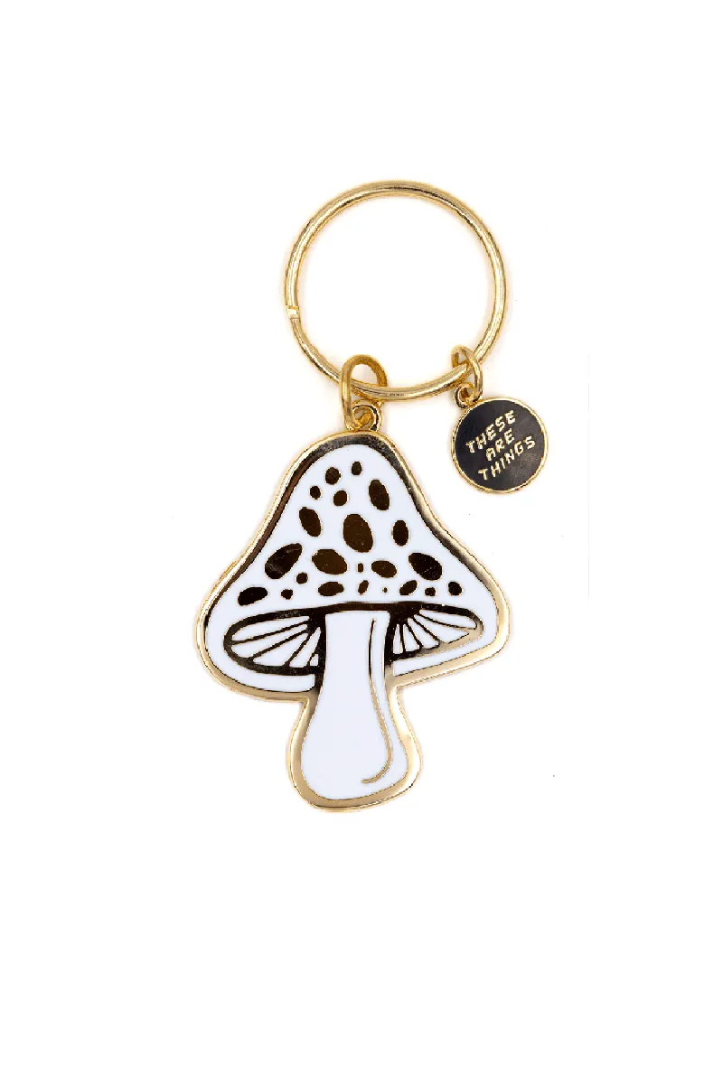 Golden Mushroom Enamel Keychain (2" tall)