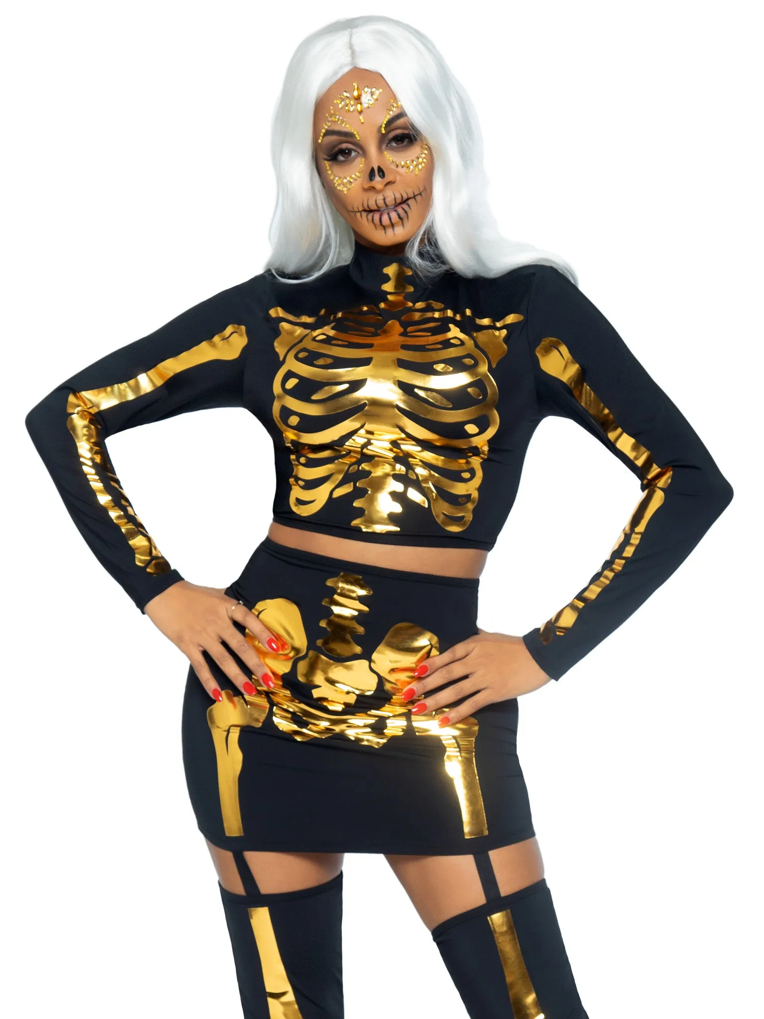 Golden Skeleton Crop Top and Skirt