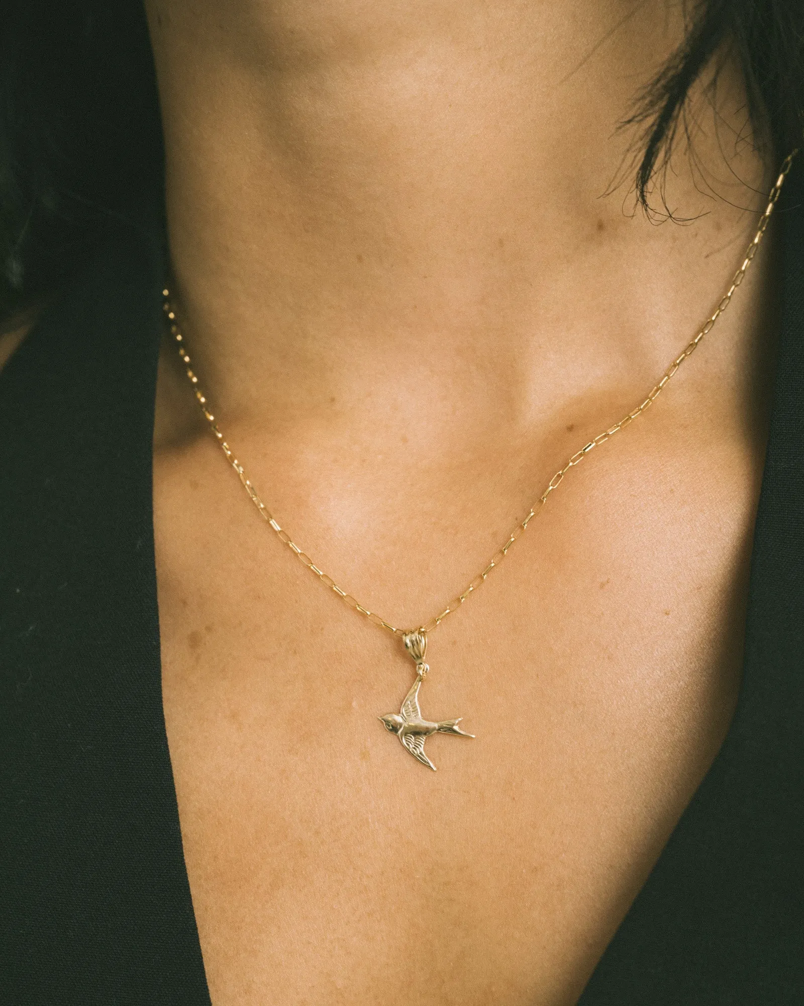 Goldfilled Necklace Charm Swallow