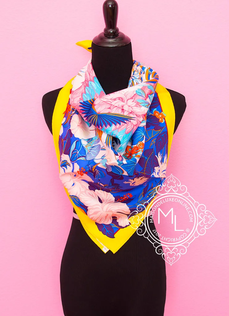 Hermes Jaune Vif Twill Silk 90 cm Flamingo Party Scarf