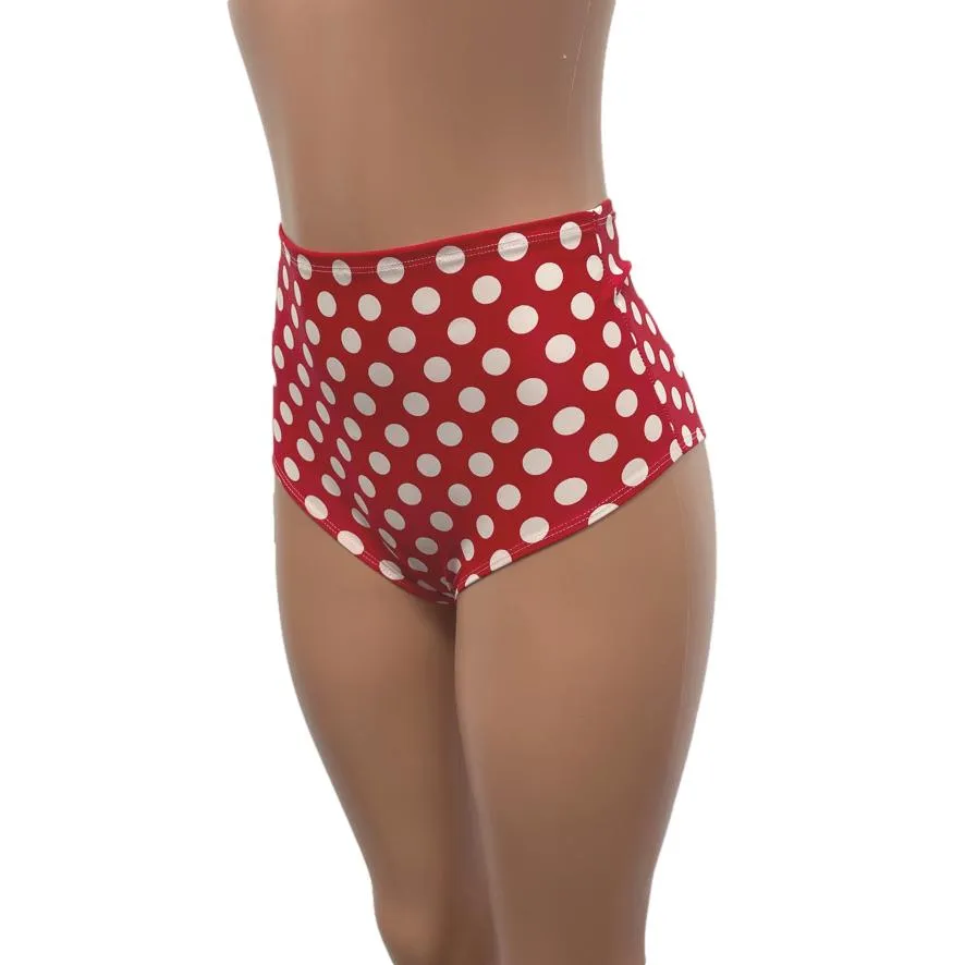 High Waist Scrunch Bikini Hot Pants - Red & White Polka Dot