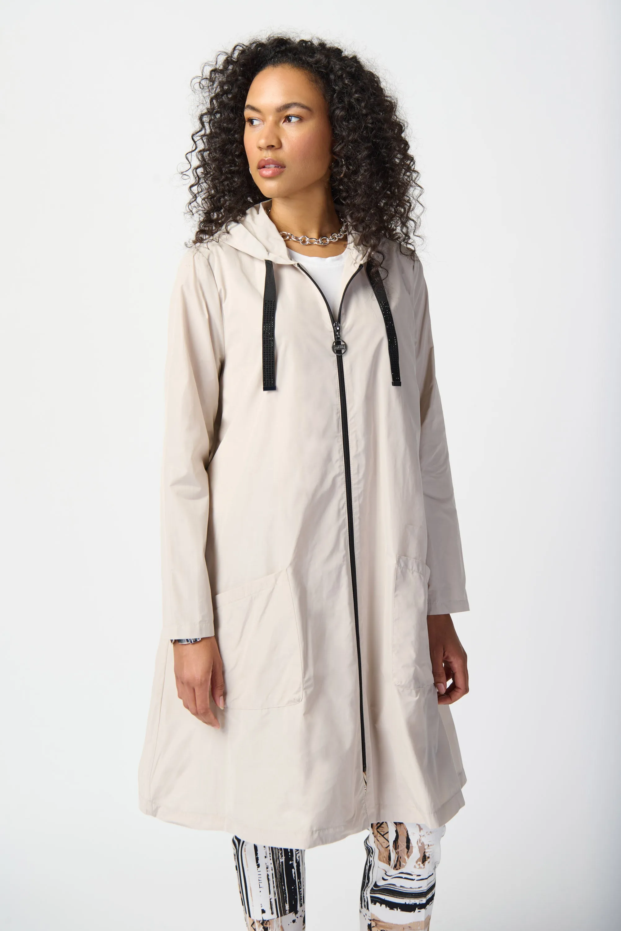 Joseph Ribkoff Memory Woven Hooded Trapeze Coat