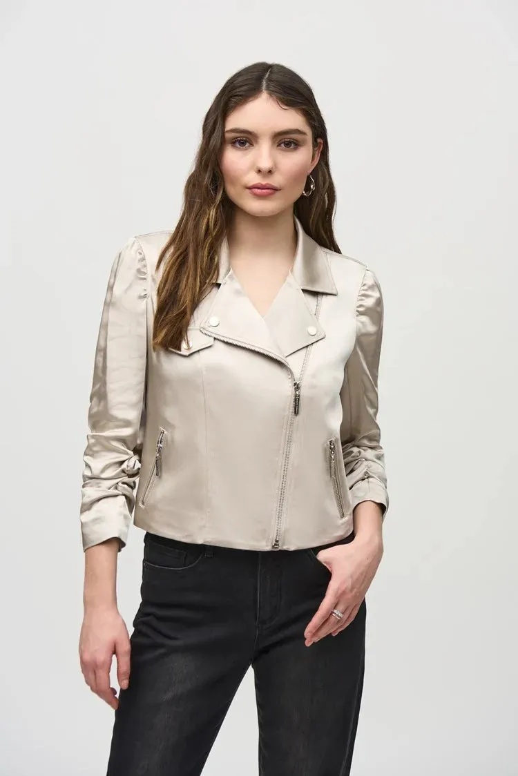 Joseph Ribkoff Satin Moto Jacket With Zippers