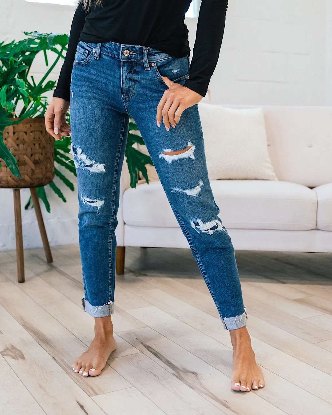 KanCan Kylie Patched Slim Boyfriend Jeans