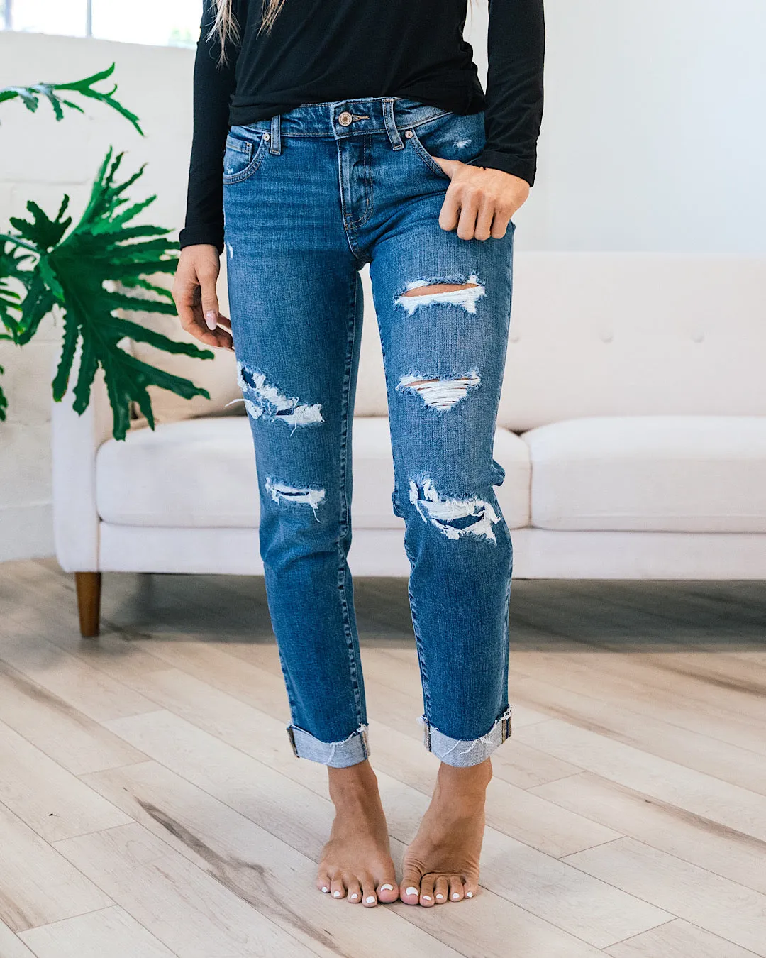 KanCan Kylie Patched Slim Boyfriend Jeans