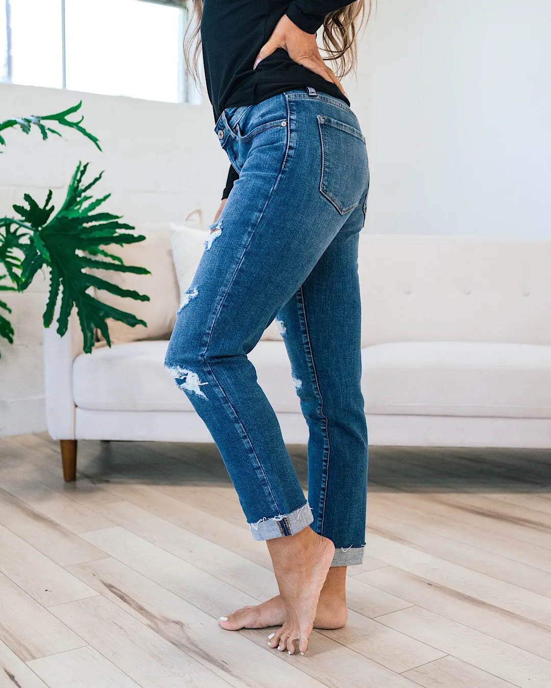 KanCan Kylie Patched Slim Boyfriend Jeans