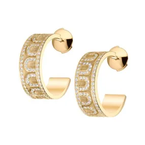 L'Arc de DAVIDOR Creole Earring PM, 18k Yellow Gold with Satin Finish and Palais Diamonds