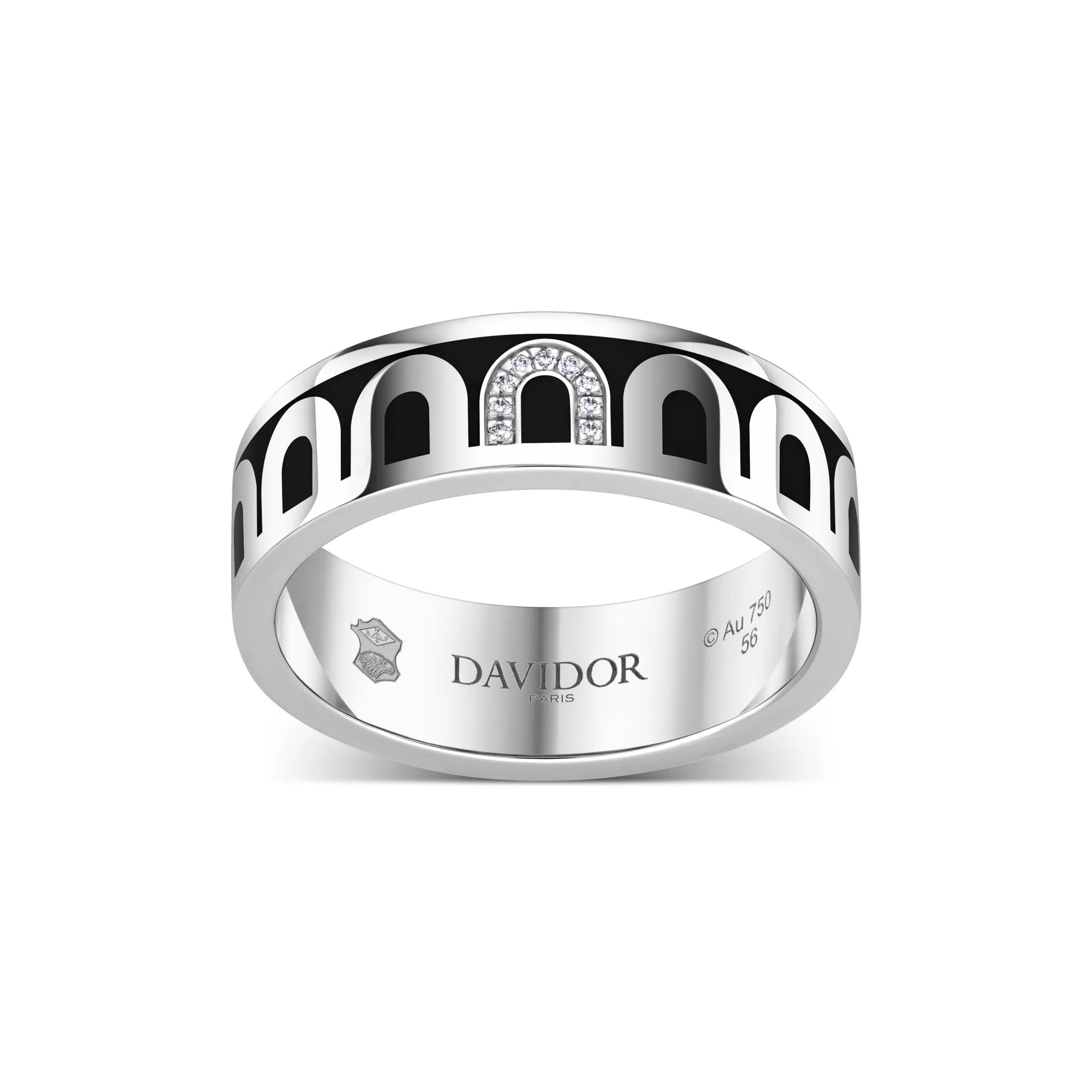 L’Arc de DAVIDOR Ring MM, 18k White Gold with Caviar Lacquered Ceramic and Porta Simple Diamonds