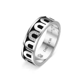 L’Arc de DAVIDOR Ring MM, 18k White Gold with Caviar Lacquered Ceramic and Porta Simple Diamonds