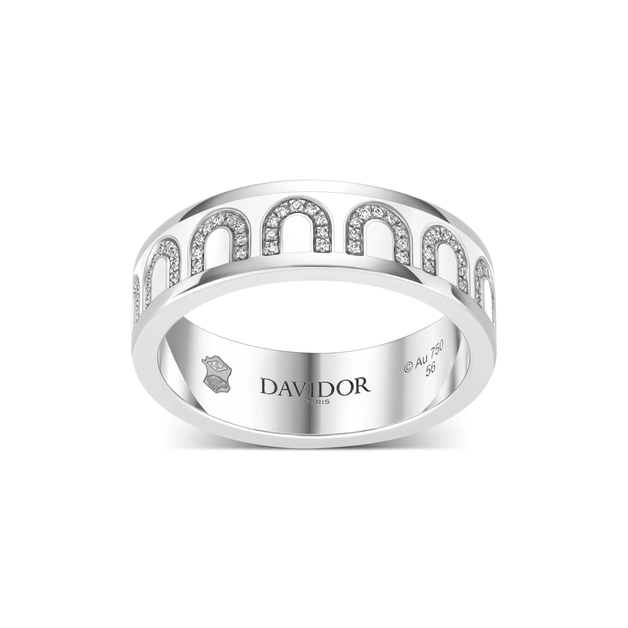 L'Arc de DAVIDOR Ring MM, 18k White Gold with Neige Lacquered Ceramic and Arcade Diamonds