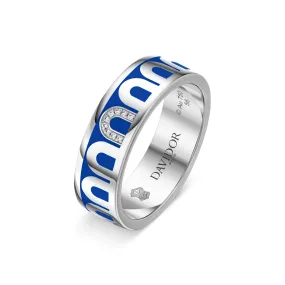 L’Arc de DAVIDOR Ring MM, 18k White Gold with Riviera Lacquered Ceramic and Porta Simple Diamonds