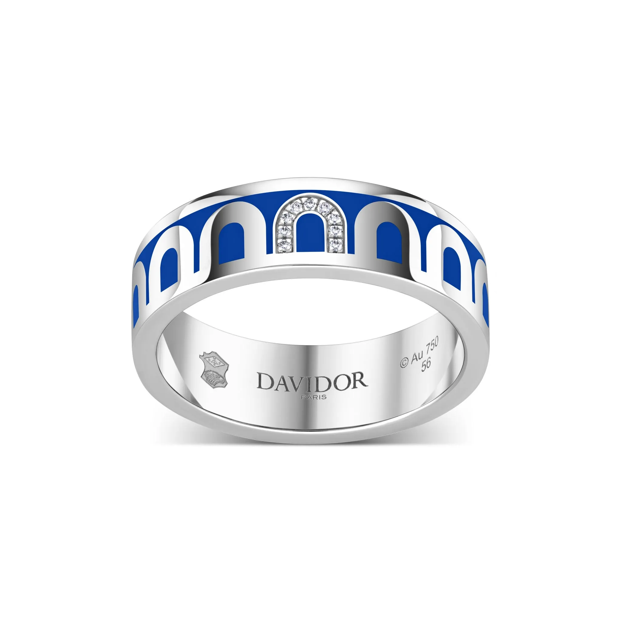 L’Arc de DAVIDOR Ring MM, 18k White Gold with Riviera Lacquered Ceramic and Porta Simple Diamonds