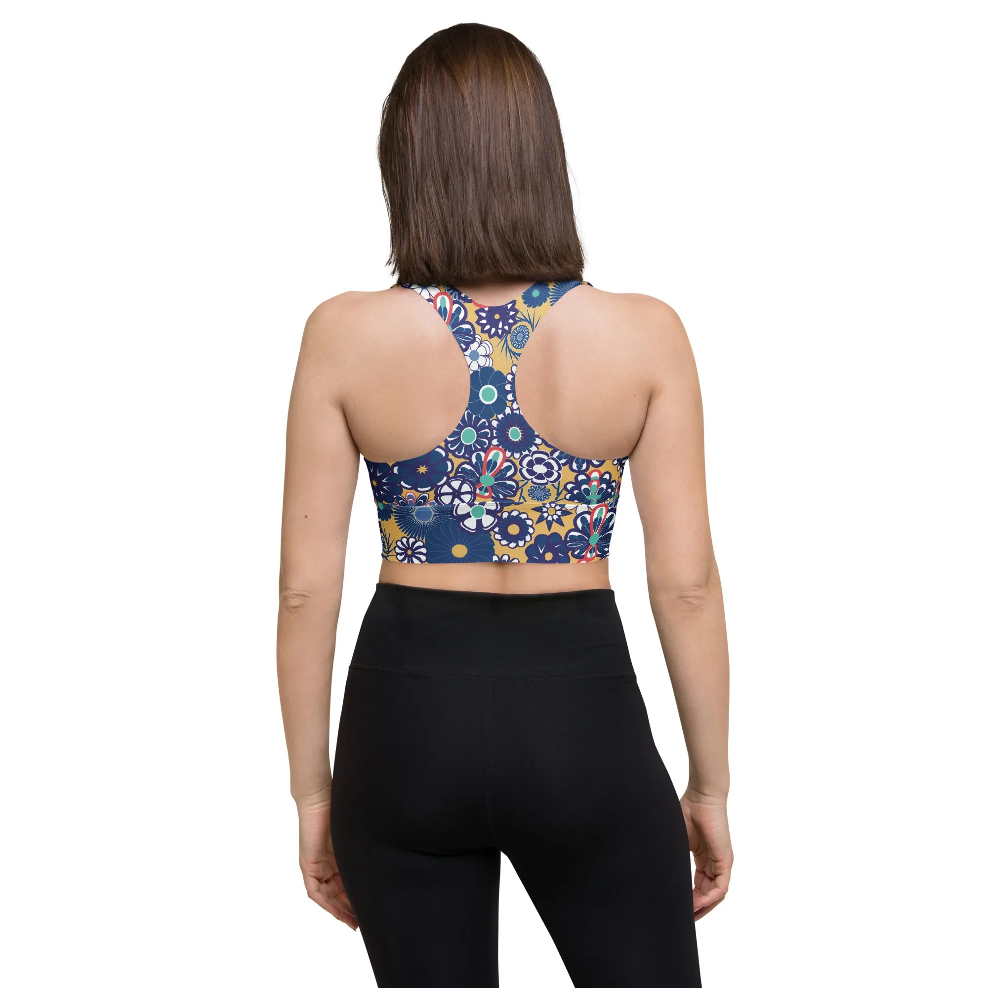 Lilly Longline sports bra, Peach avy Flowers on