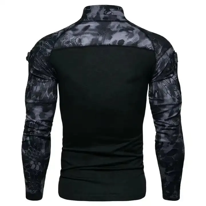 Men's Camouflage Stitching Casual T-Shirt Stand Collar Long Sleeve Lightweight Jumper | 1815-G11