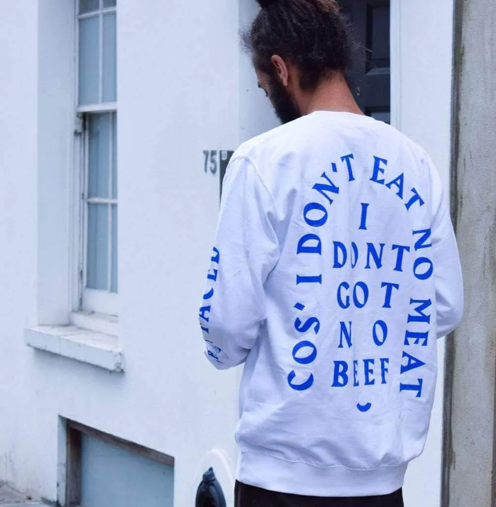 No Beef Sweater - White x Electric Blue - Unisex