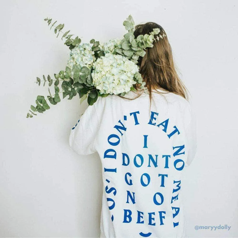 No Beef Sweater - White x Electric Blue - Unisex