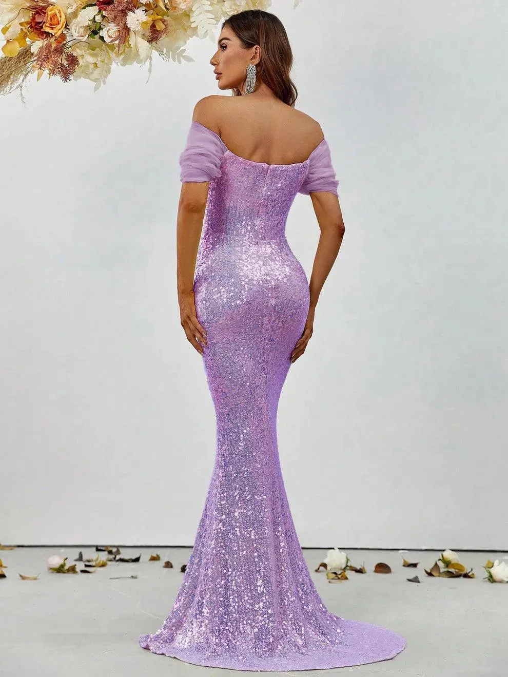 Off Shoulder Sweetheart Neck Sequin Mermaid Dress