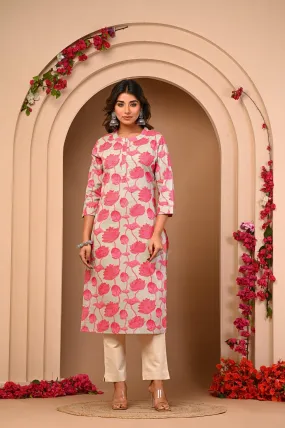 Pink Cotton  Printed Kurti