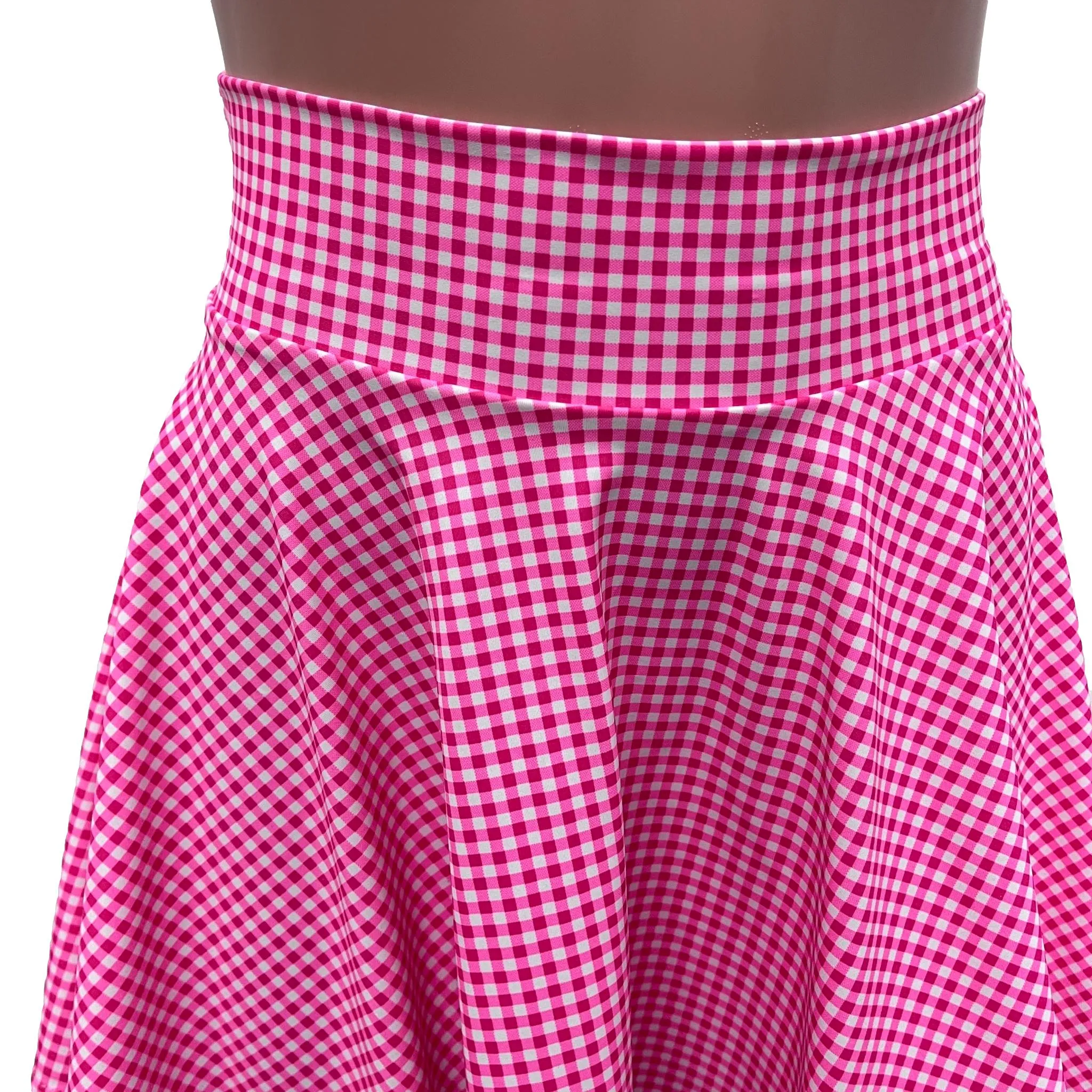 Pink Gingham High Waisted Skater Skirt- Barbie Cosplay Costume Pink Checkered Skirt