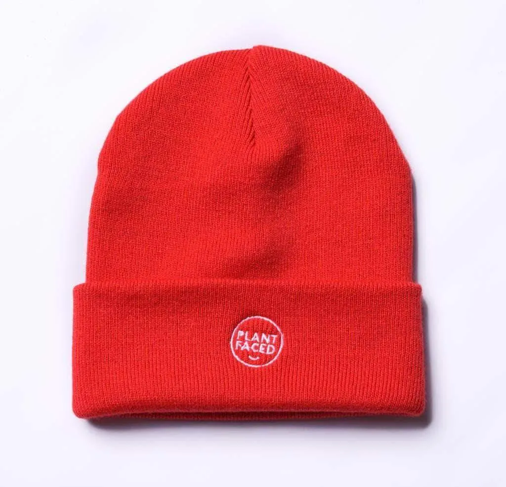 Plant Faced Beanie - Flame Red