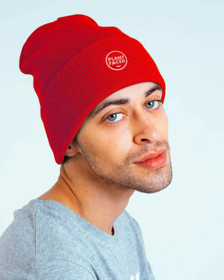 Plant Faced Beanie - Flame Red