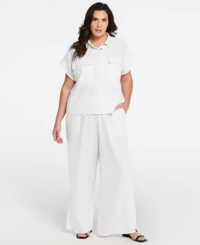 Plus Size White Linen Blend Set