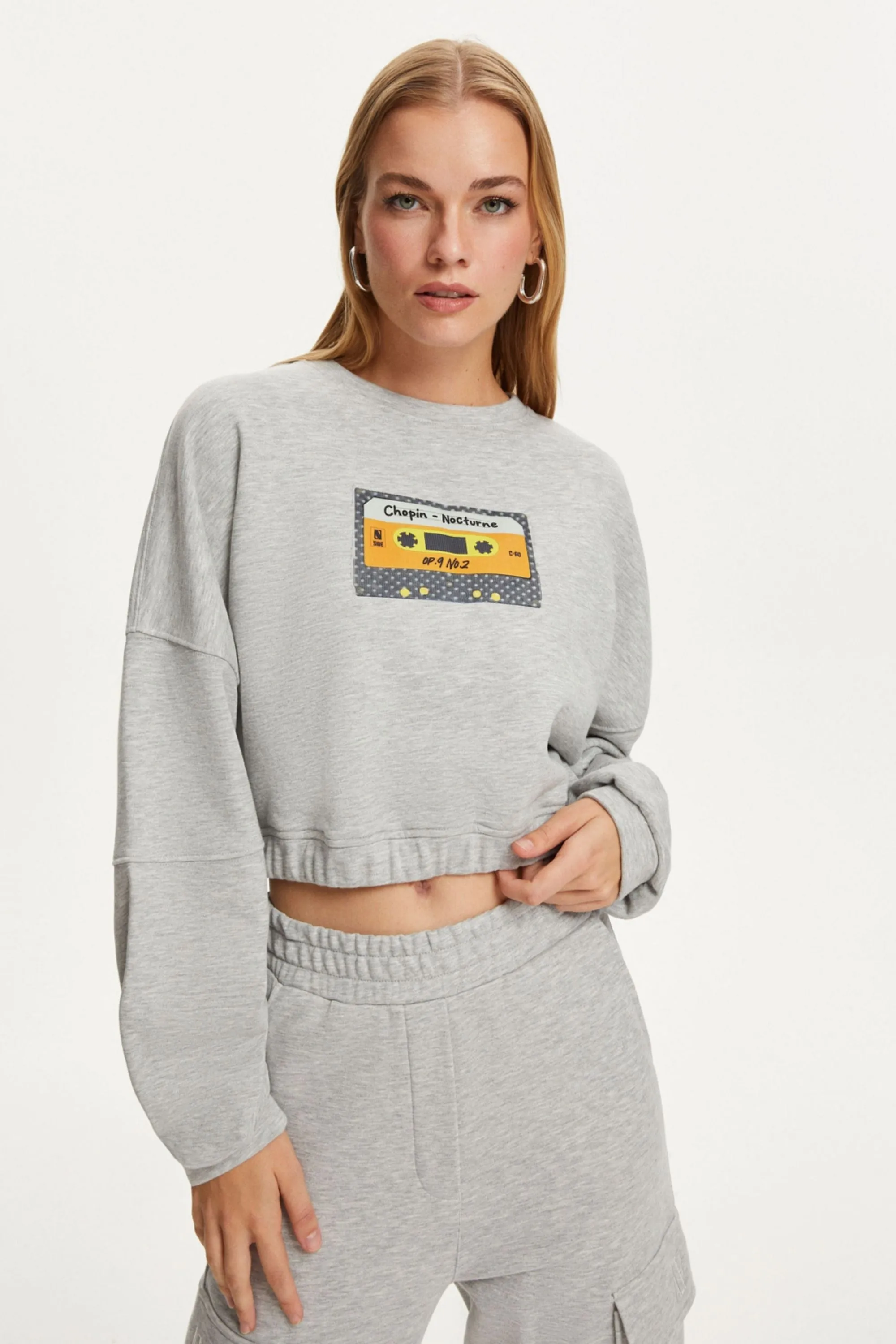 Printed Crop Sweatshirt