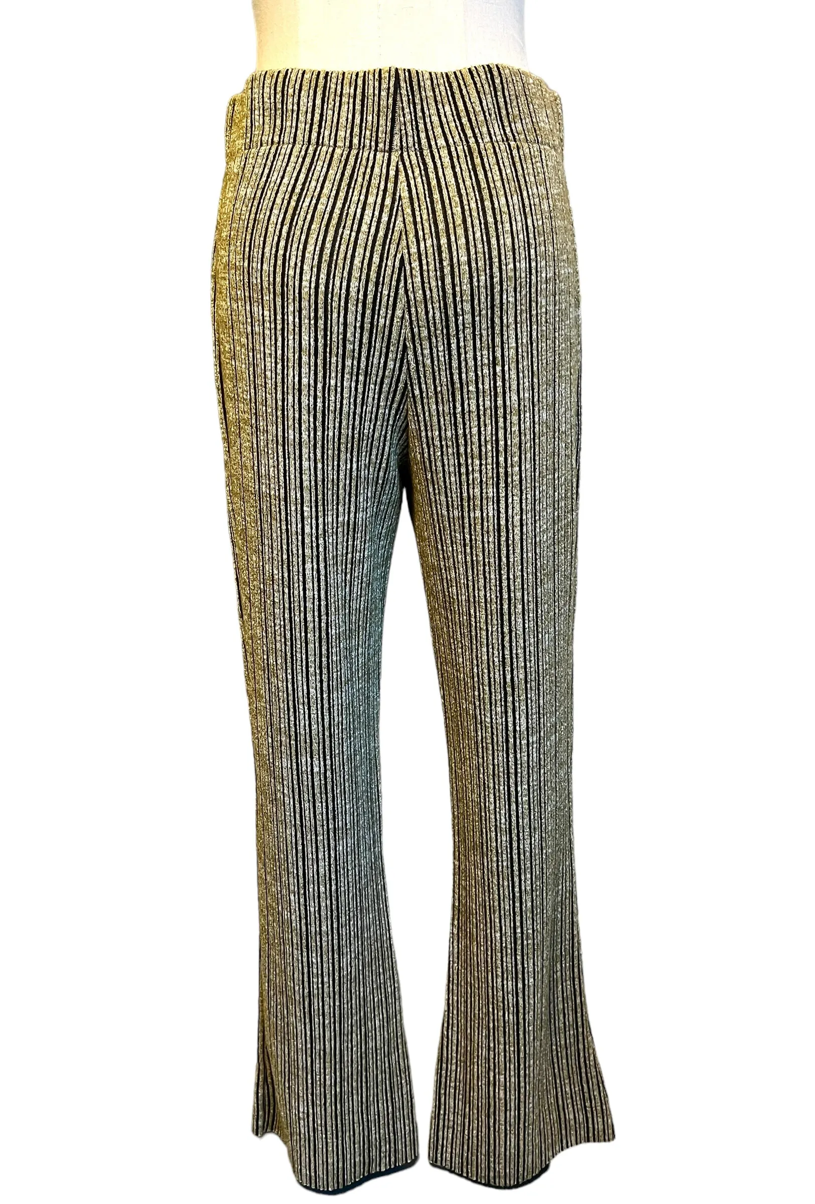 Rag & Bone Size L Gold/Black Raimi Ribbed Knit Flare Leg Pants