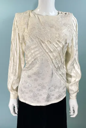 Rene Derhy Vintage 20s/30s Deco Style Blouson Blouse, Embroidered Collar S