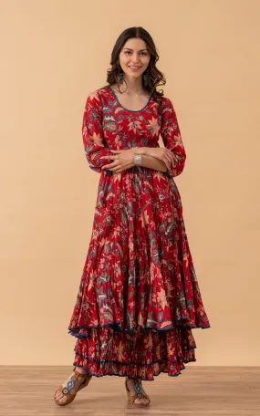 Santa Fe Dress, Long, 3/4 Sleeve, Bombay Red