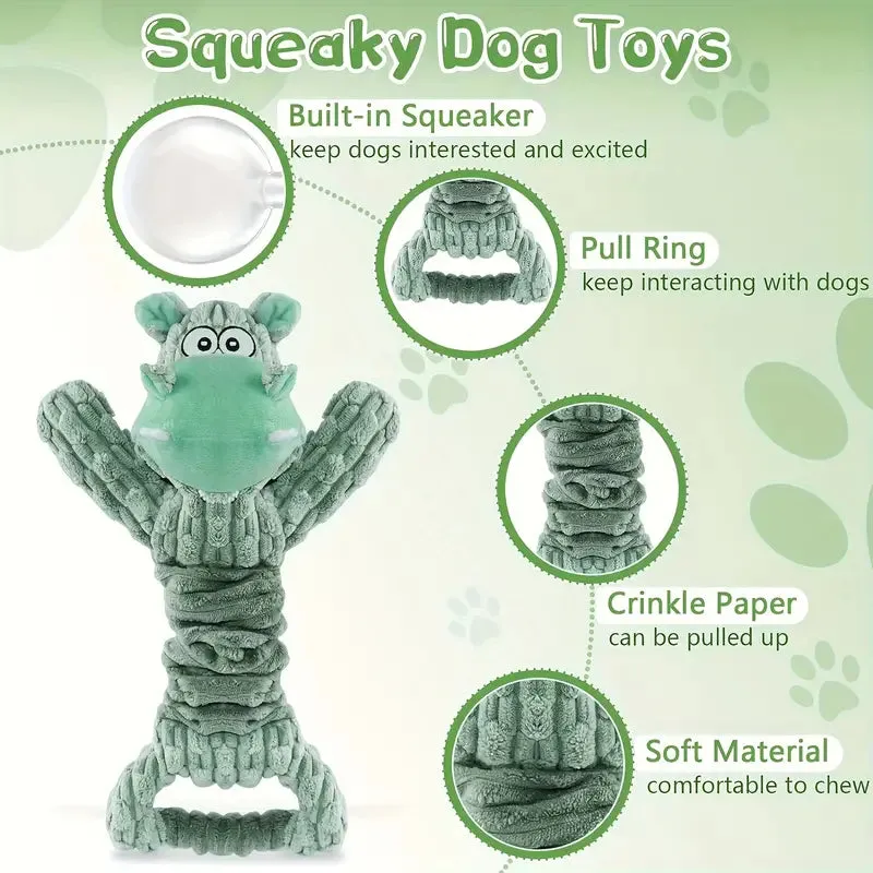 Stretchy Squeaky Green Hippo Dog Toy