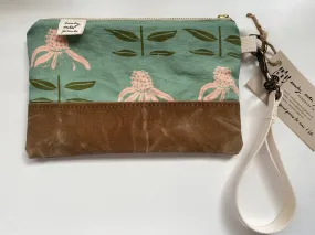 Teal echinacea Waxed Canvas Wristlet