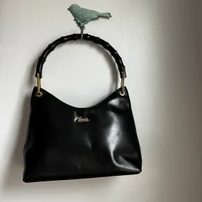 The Grackle - Vintage Gucci Bamboo Shoulder Bag in Black Leather