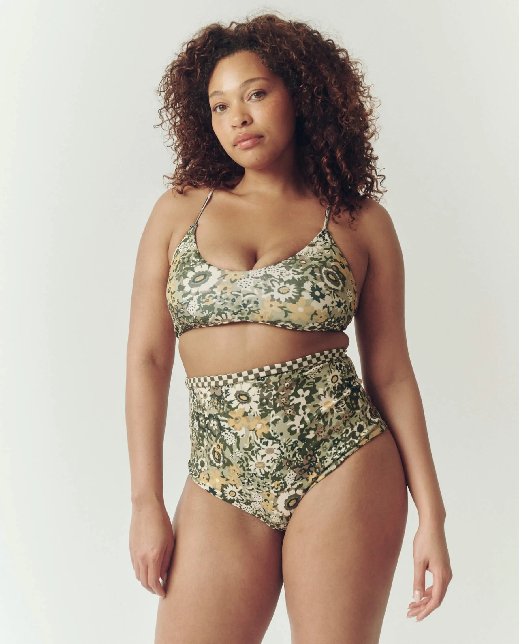 The Reversible Bralette. -- Seaglass Heirloom Floral and Light Army Check