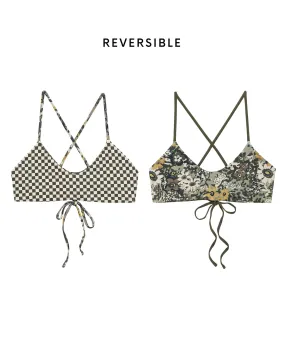 The Reversible Bralette. -- Seaglass Heirloom Floral and Light Army Check