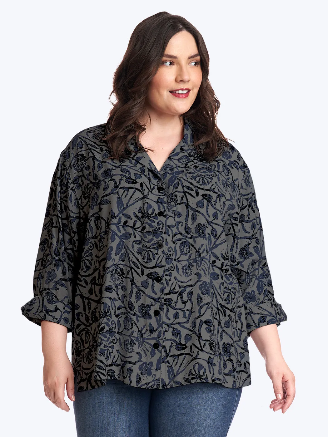 Tianello Plus sized French Batik Print TENCEL™ Aida Blouse