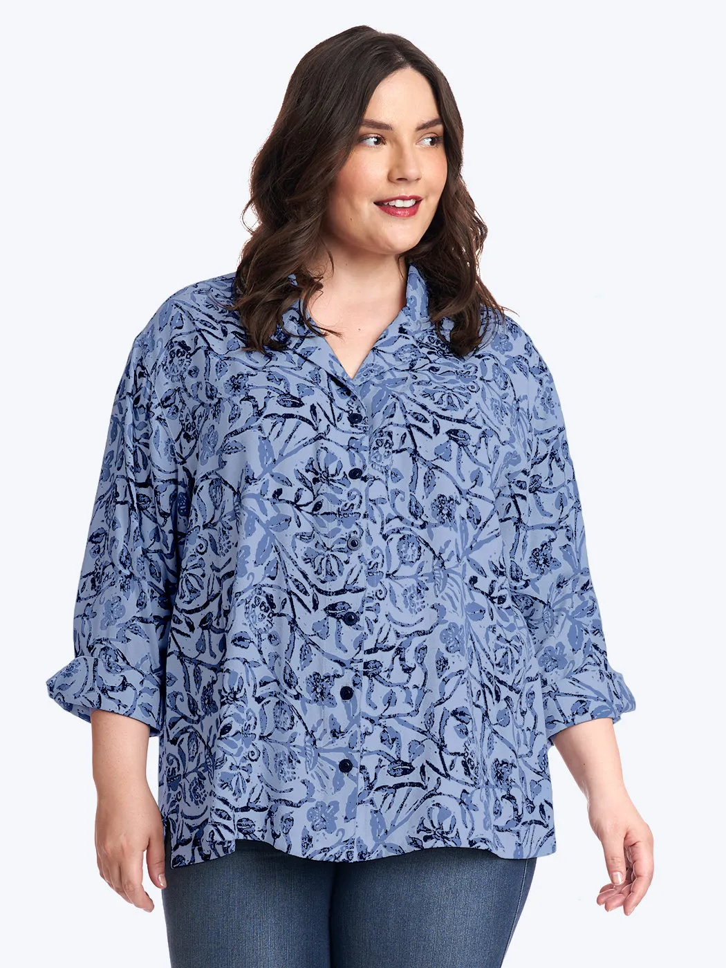 Tianello Plus sized French Batik Print TENCEL™ Aida Blouse